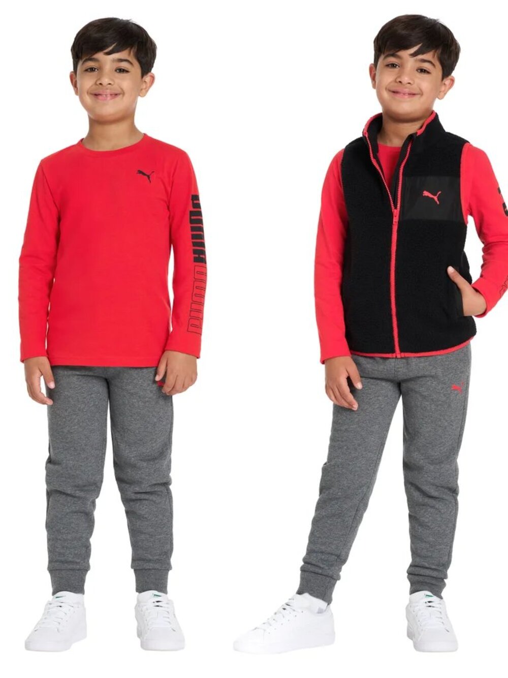 PUMA Boys' 3-piece Vest Set includes 1 vest, 1 long sleeve tee, 1 jogger,Size 2T
